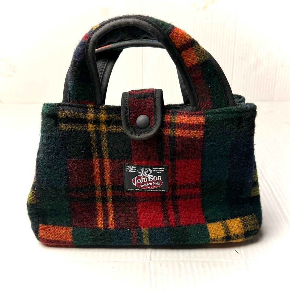 Johnson Woolen Mills Red Green Yellow‎ Plaid "Bitty Bag" Wool Purse Hand Bag USA
